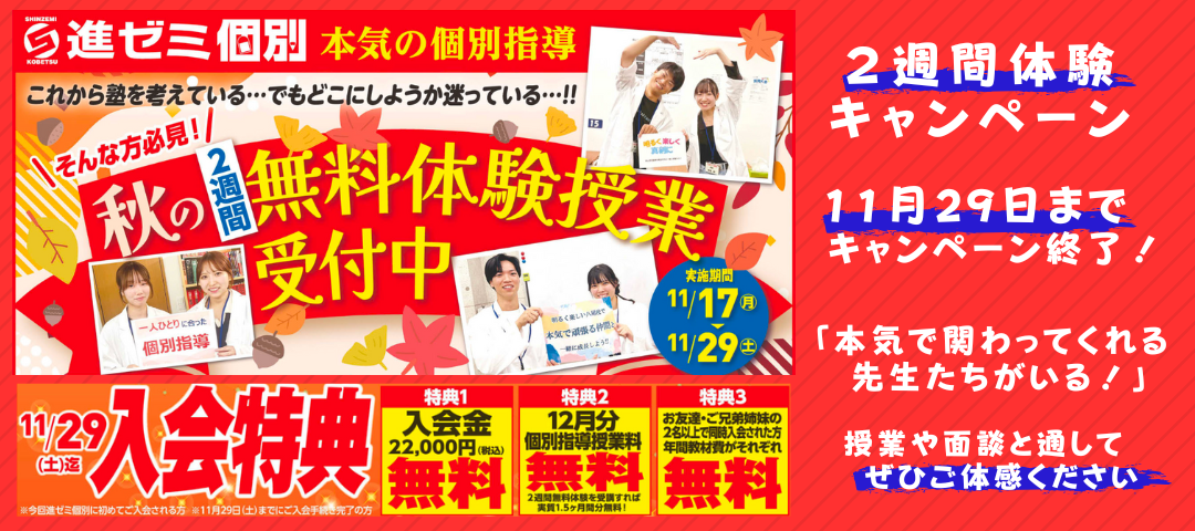 【11月末まで】進ゼミ個別ご入会キャンペーン